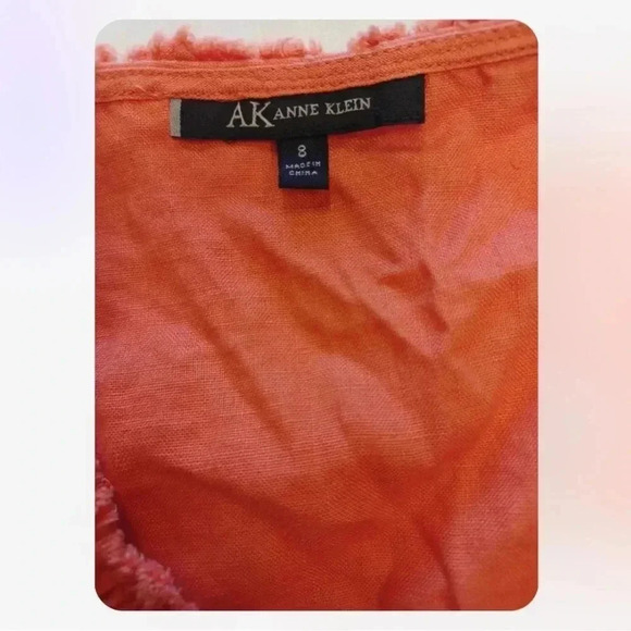 AK Anne Klein 100% Linen Ruffled Puff  Shoulders Button Down Top Size 8 - Picture 9 of 10